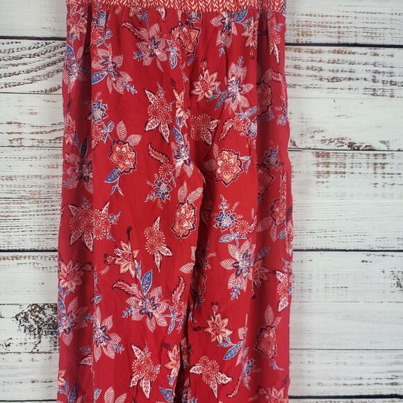 Gypsies & Moondust Pants M Womens Pull On Straight Leg Mid Rise Red Floral Print - Picture 10 of 13